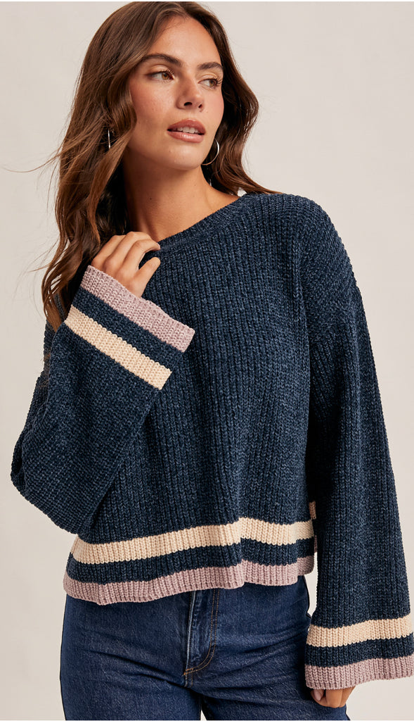 Vanessa Chenille Crop Sweater- Midnight Navy