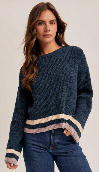 Vanessa Chenille Crop Sweater- Midnight Navy