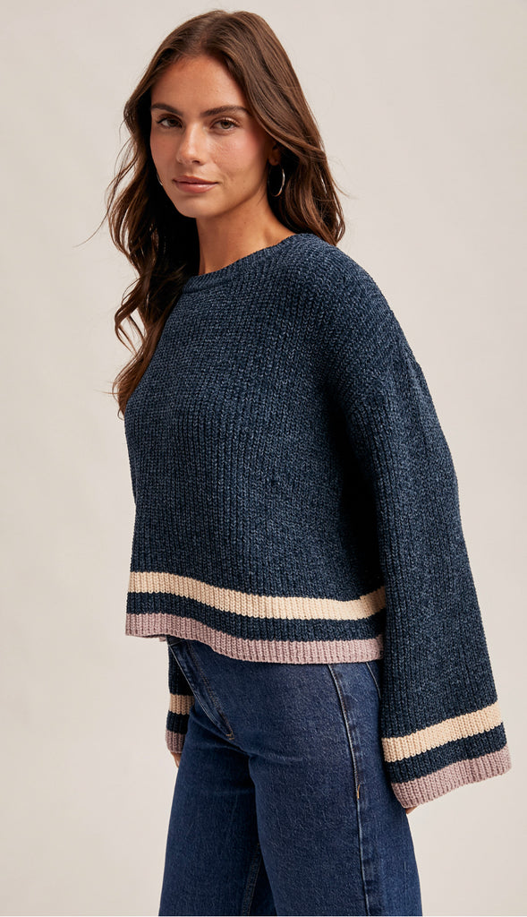 Vanessa Chenille Crop Sweater- Midnight Navy