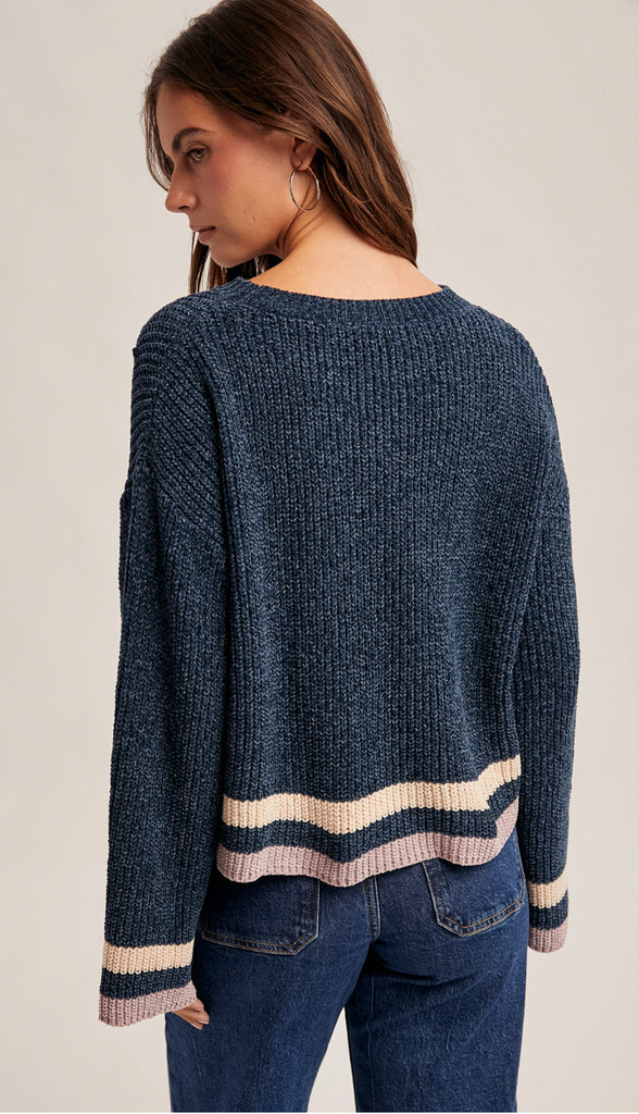 Vanessa Chenille Crop Sweater- Midnight Navy
