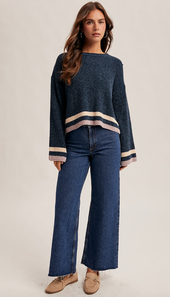 Vanessa Chenille Crop Sweater- Midnight Navy