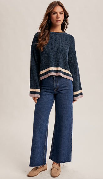 Vanessa Chenille Crop Sweater- Midnight Navy