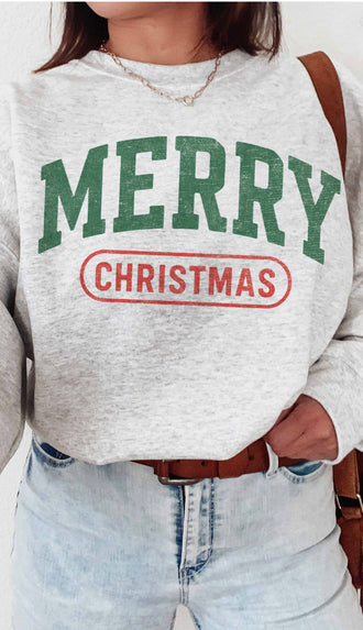 Merry Christmas Oversized Sweatshirt- Ash