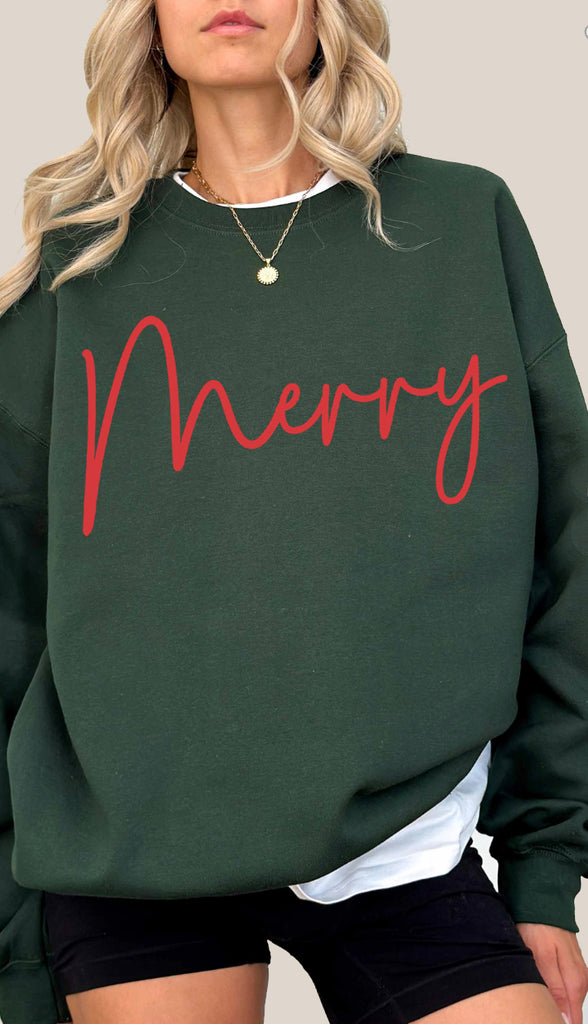 Merry Graphic Sweatshirt- Hunter Green