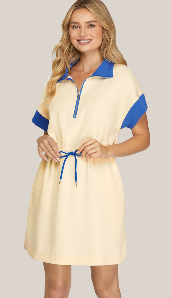 Very Versatile Collared Color Block Mini Dress- Cobalt Blue