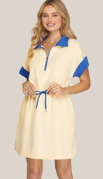 Very Versatile Collared Color Block Mini Dress- Cobalt Blue