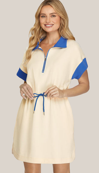 Very Versatile Collared Color Block Mini Dress- Cobalt Blue