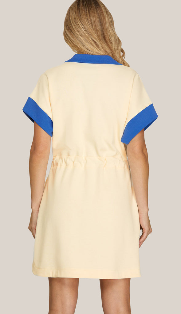 Very Versatile Collared Color Block Mini Dress- Cobalt Blue