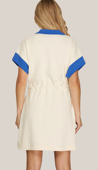 Very Versatile Collared Color Block Mini Dress- Cobalt Blue