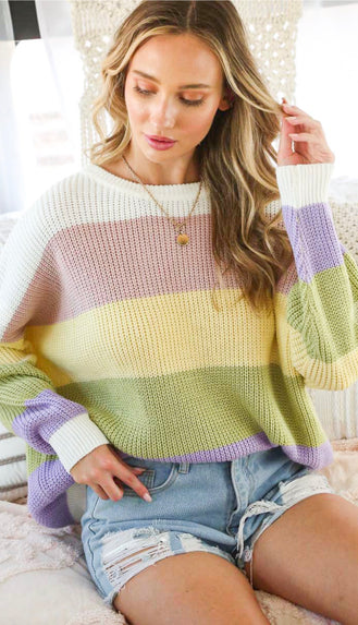 Happy Go Lucky Color Block Sweater- Multi