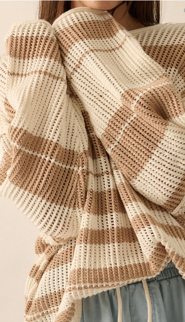 Keene Oversized Stipe Knit Sweater- Cream/Sand