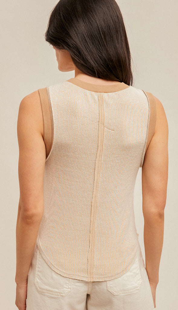Bridget Two Tone Ribbed Tank- Taupe