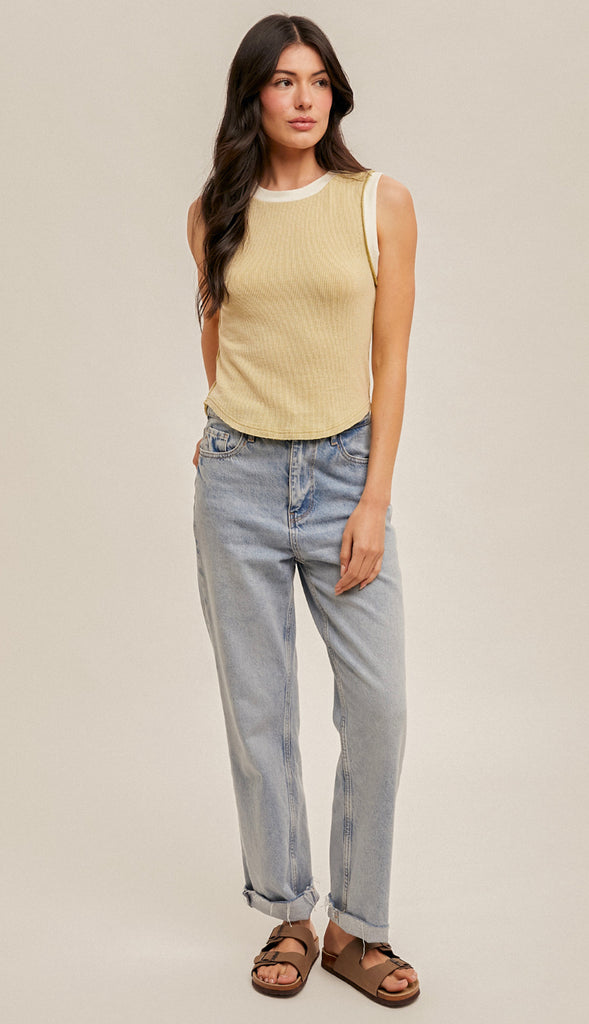 Bridget Two Tone Ribbed Tank- Lime