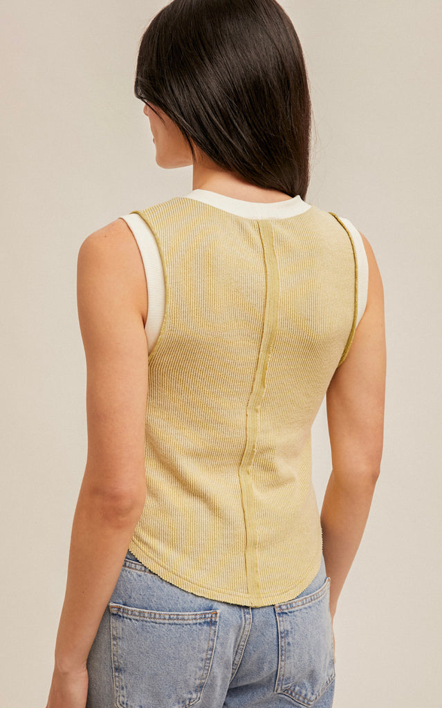 Bridget Two Tone Ribbed Tank- Lime