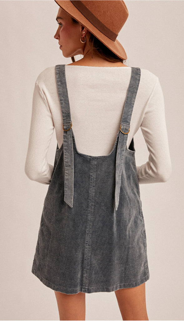 Snow Wash Corduroy Pinafore Dress- Washed Teal