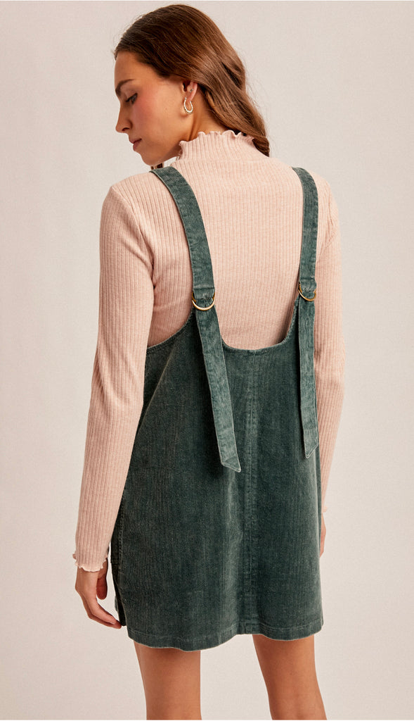 Snow Wash Corduroy Pinafore Dress- Hunter Green