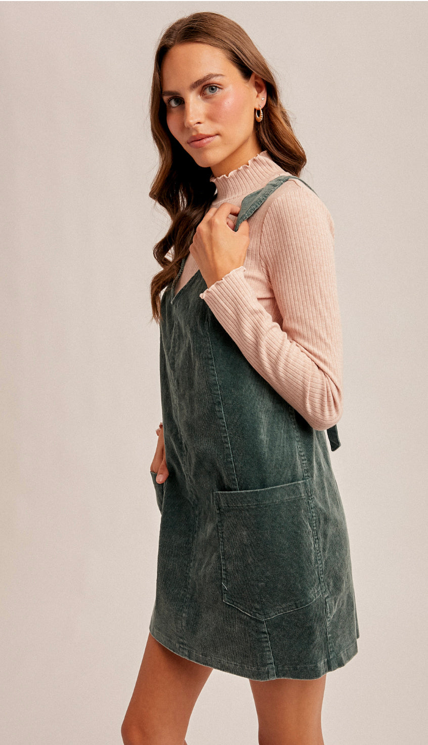 Snow Wash Corduroy Pinafore Dress- Washed Teal Snow Wash Corduroy Pinafore Dress- Washed Teal