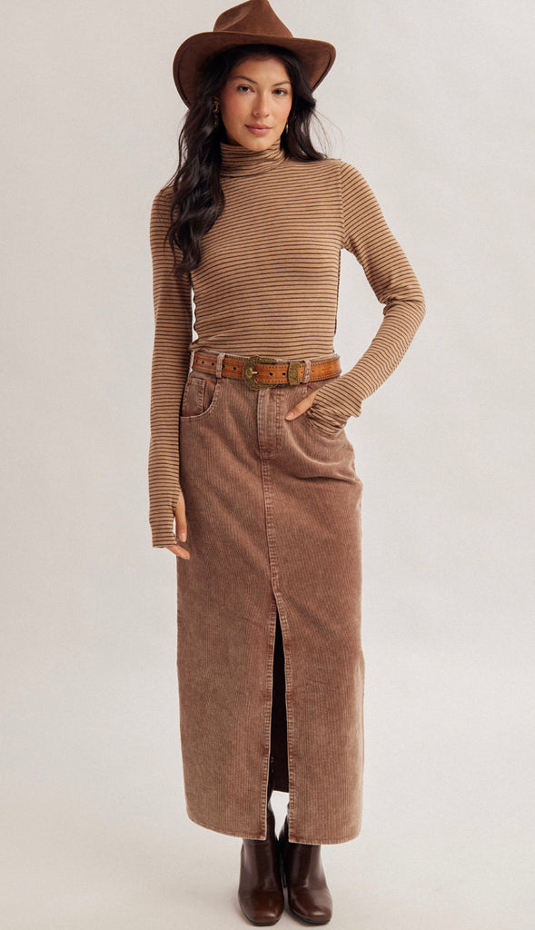 Snow Wash Corduroy Maxi Skirt- Coffee