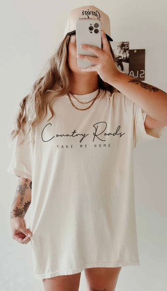 Country Roads Take Me Home Graphic Tee- Sand