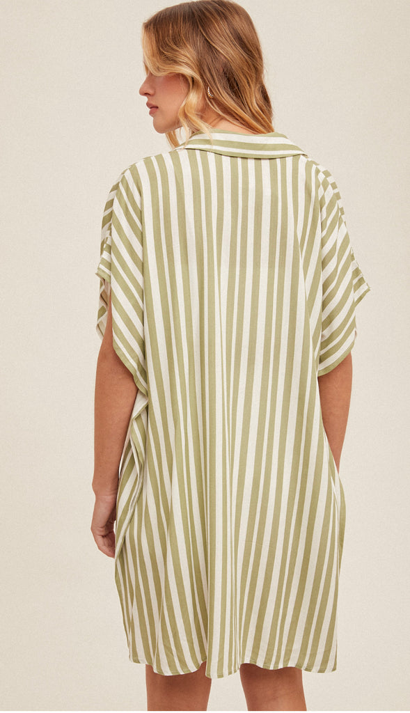 Summer Day Stripe Button Down Cover Up- Green Apple