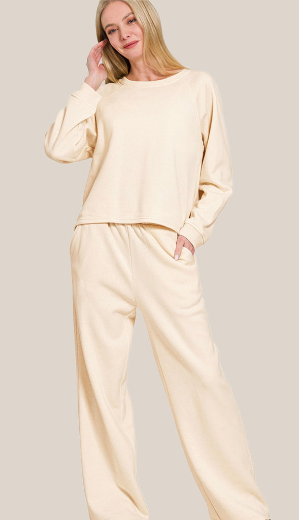 In My Cozy Era Fleece Pullover And Sweatpant Set- Beige