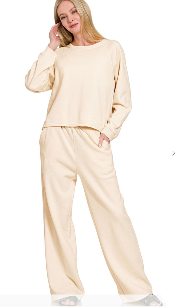 In My Cozy Era Fleece Pullover And Sweatpant Set- Dusty Blue