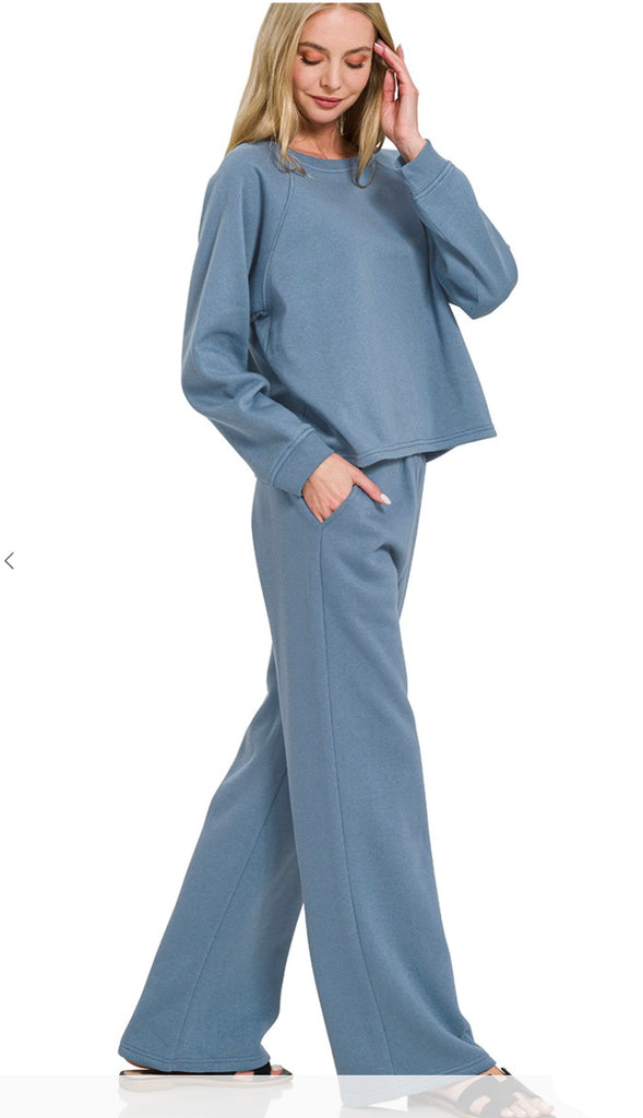 In My Cozy Era Fleece Pullover And Sweatpant Set- Ruby