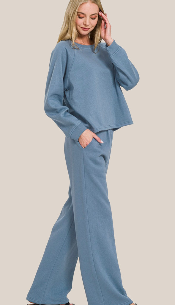 In My Cozy Era Fleece Pullover And Sweatpant Set- Ash Jade
