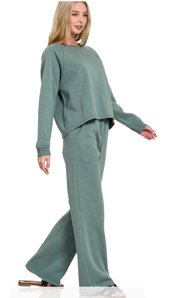 In My Cozy Era Fleece Pullover And Sweatpant Set- Ash Jade