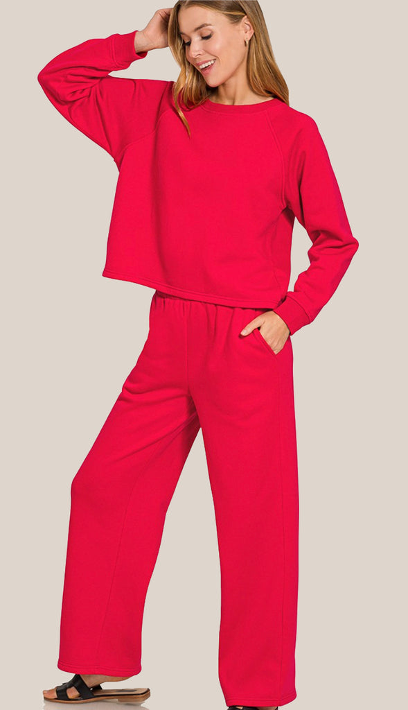 In My Cozy Era Fleece Pullover And Sweatpant Set- Dusty Blue