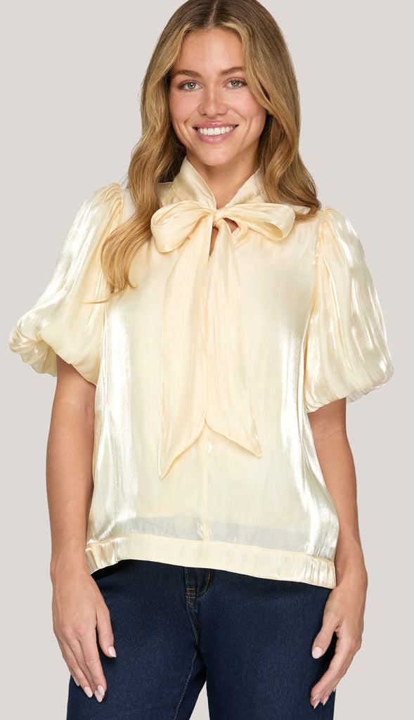 Pretty As Ever Puff Sleeve Bow Top- Cream
