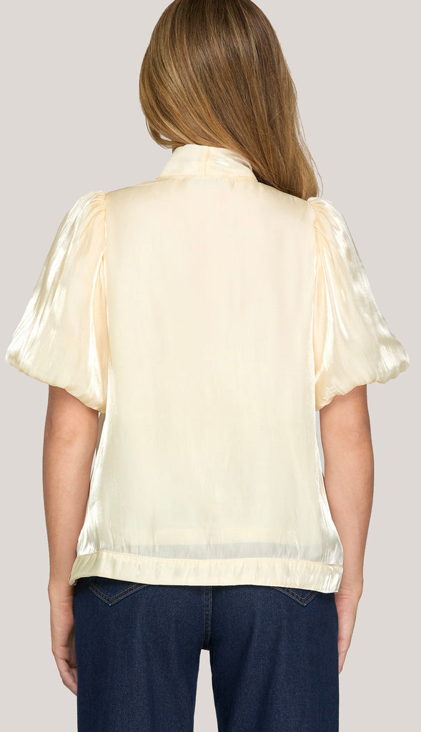 Pretty As Ever Puff Sleeve Bow Top- Cream