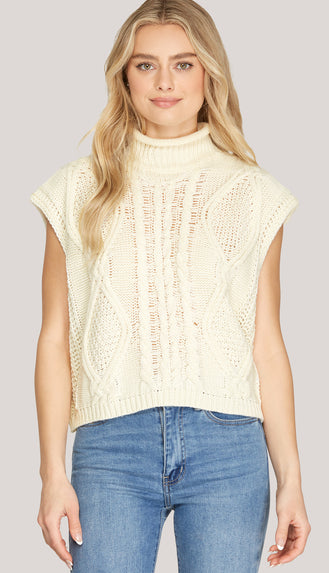 Closet Essential Sleeveless Mock Neck Sweater- Cream