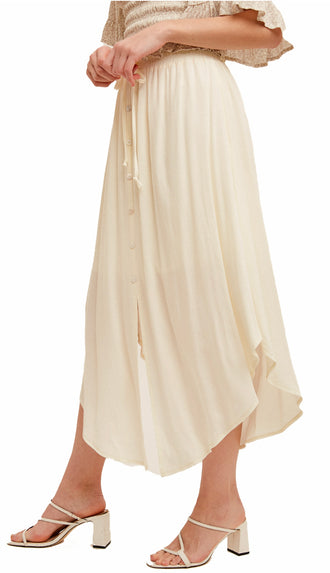 Dream On Scoop Hem Swing Skirt- Cream