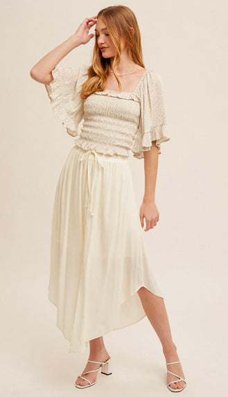 Dream On Scoop Hem Swing Skirt- Cream