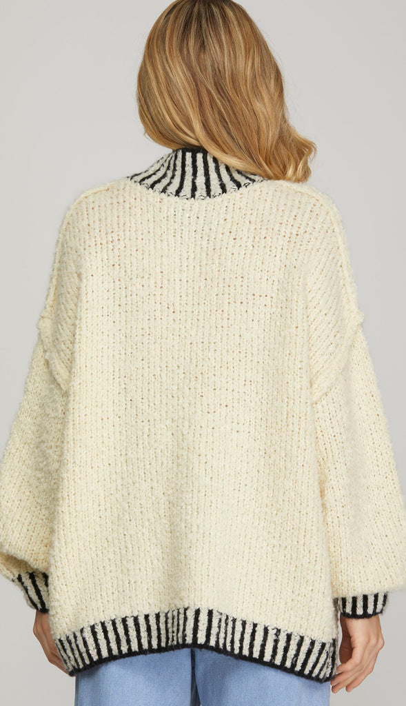 Lila Stitched Contrast Sweater Top- Cream