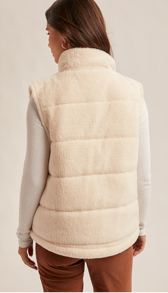 Coziest Teddy Puff Vest- Cream