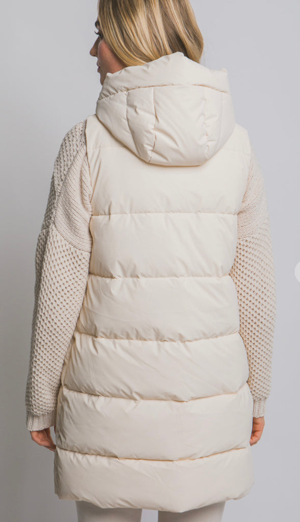 Bringing Warmth Hooded Long Quilted Puffer Vest- Ivory