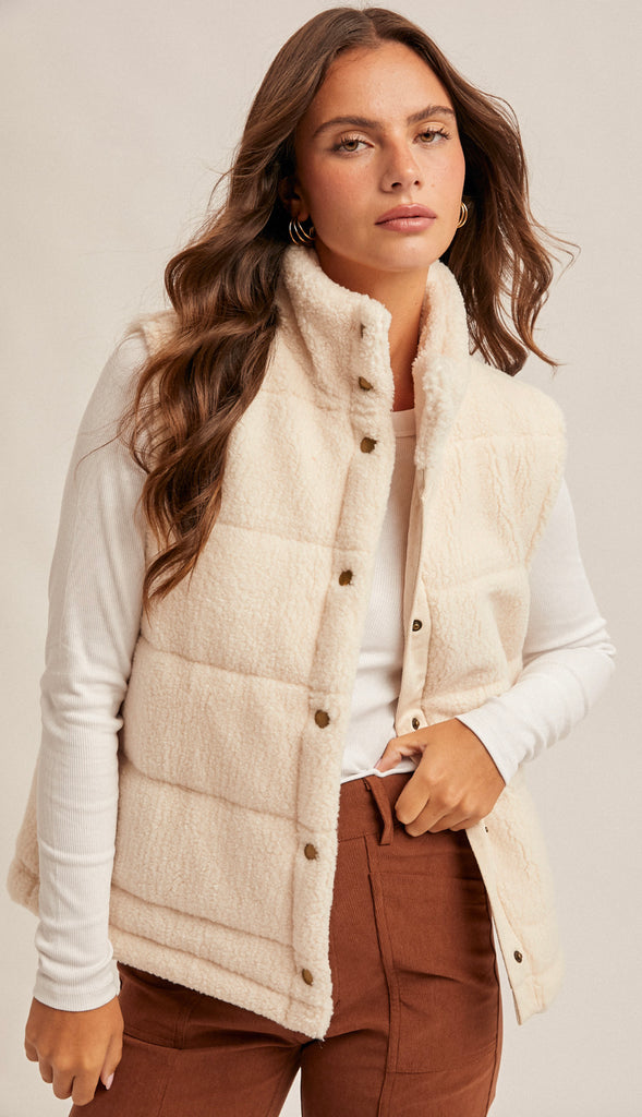 Coziest Teddy Puff Vest- Cream