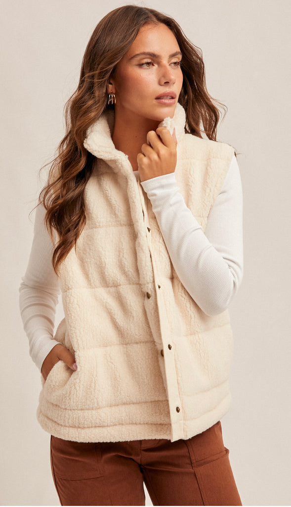 Coziest Teddy Puff Vest- Cream
