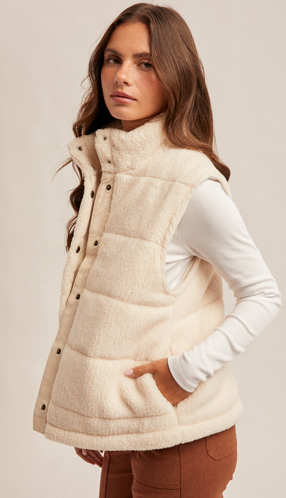 Coziest Teddy Puff Vest- Cream