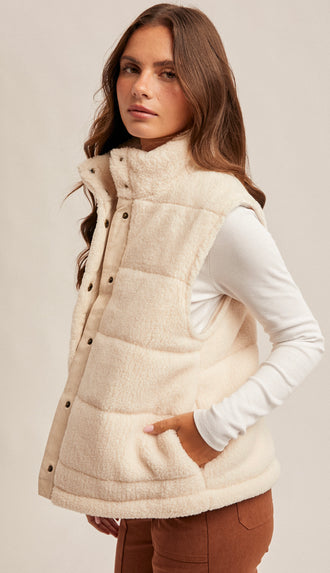 Coziest Teddy Puff Vest- Cream