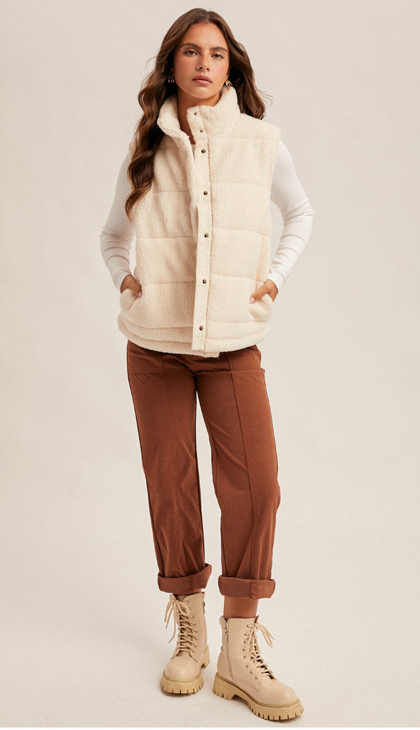 Coziest Teddy Puff Vest- Cream