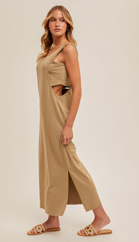 Ellie Back Twist Strap Midi Dress- Creamy Olive