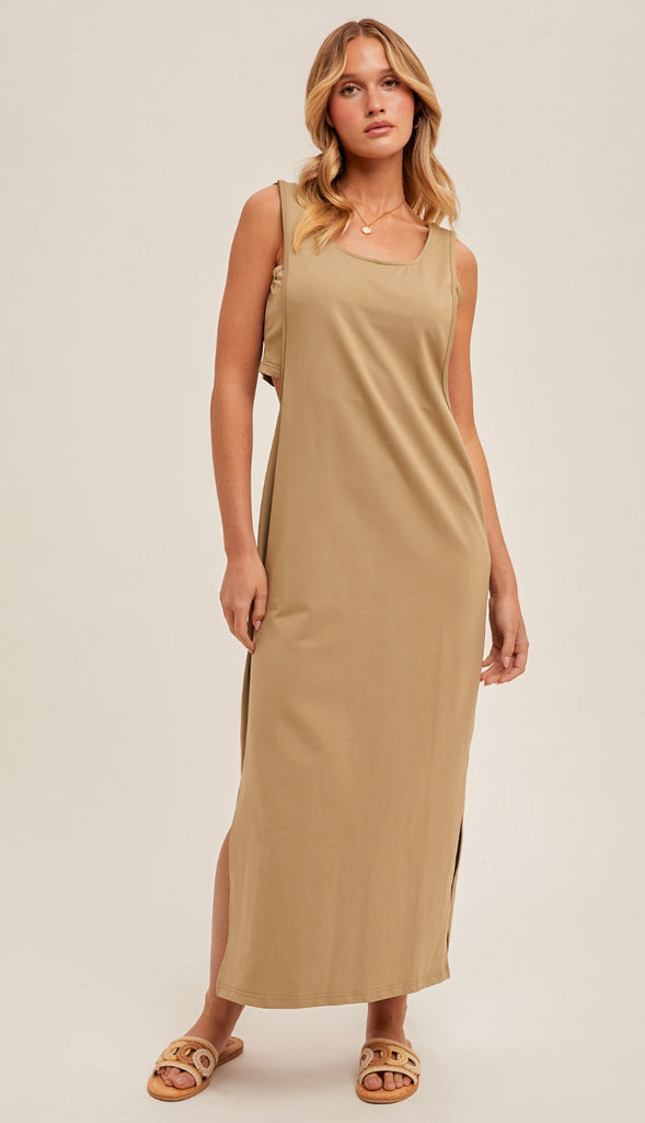 Ellie Back Twist Strap Midi Dress- Creamy Olive