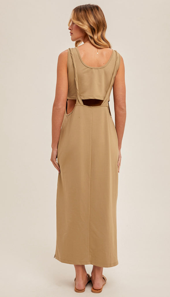 Ellie Back Twist Strap Midi Dress- Creamy Olive