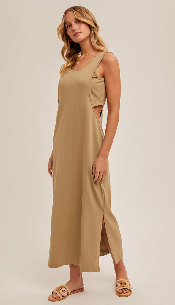 Ellie Back Twist Strap Midi Dress- Creamy Olive