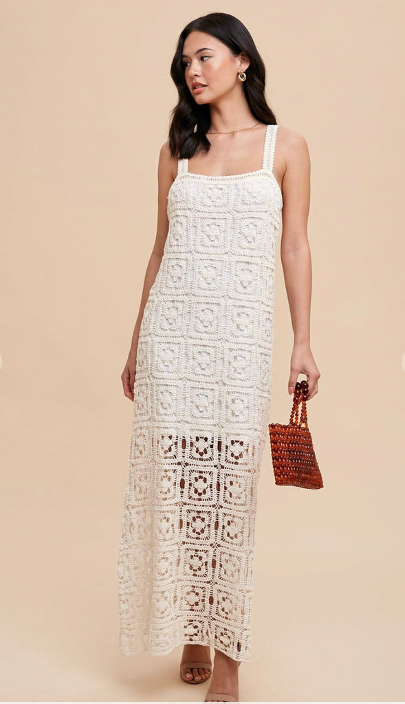 Island Getaway Crochet Maxi Dress- Cream
