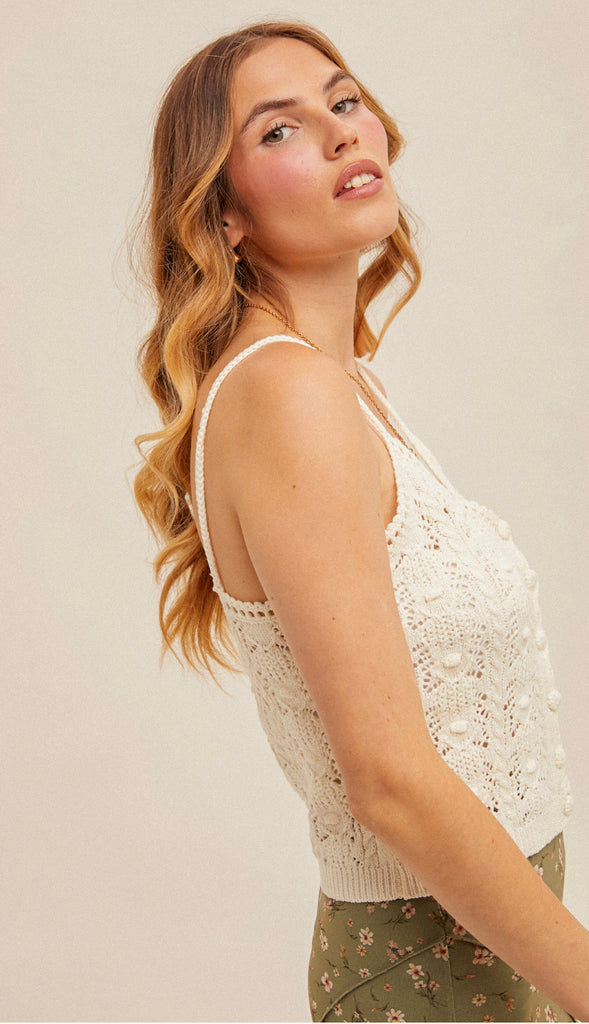 Crochet Button Sweater Tank- Off White