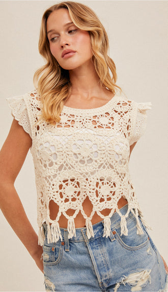 Dolly Crochet Top- Ivory